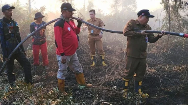 Tim DALKARHUTLA Dinas Kehutanan Kalteng memadamkan Karhutla di Tumbang Nusa Kabupaten Pulang Pisau.